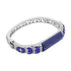 Lapis Lazuli , Blue Diamond and White Austrian Crystal Bangle (Size - 7) in Silver Tone.