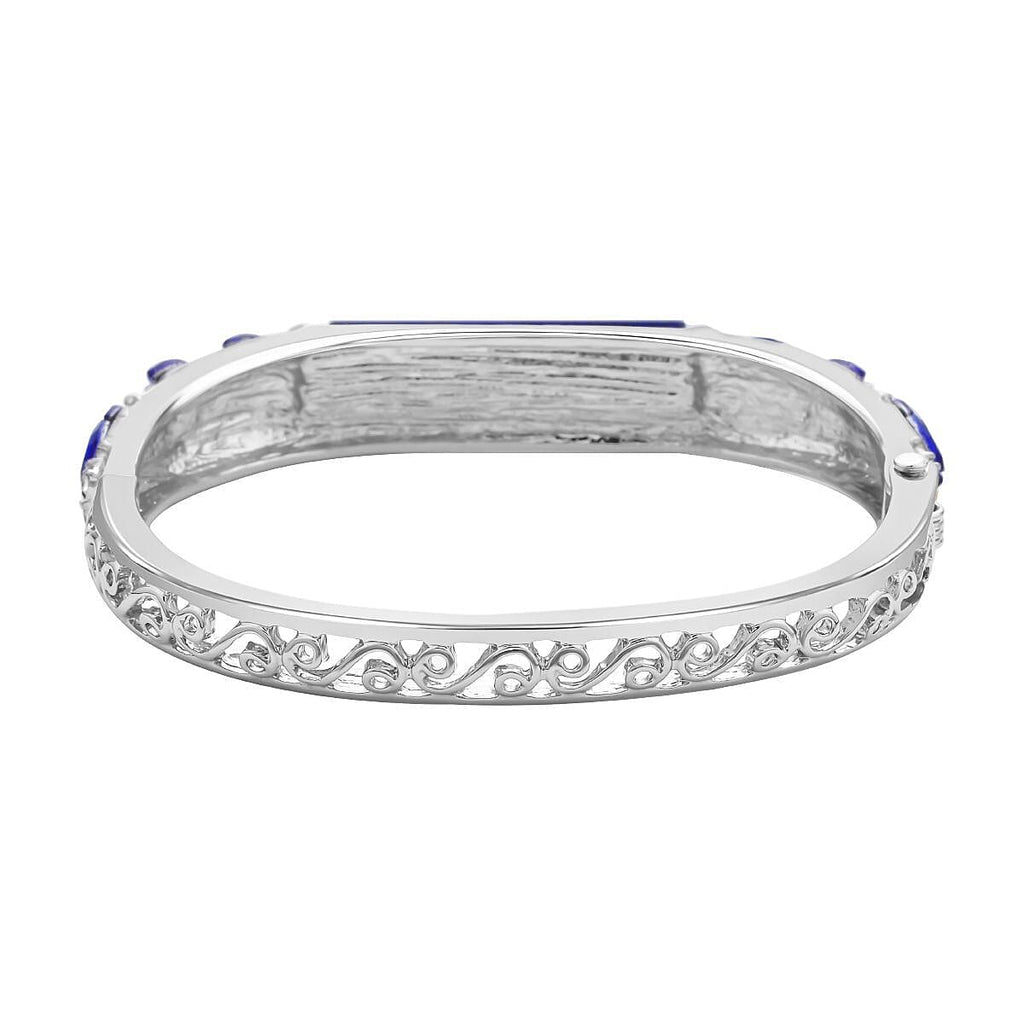Lapis Lazuli , Blue Diamond and White Austrian Crystal Bangle (Size - 7) in Silver Tone.