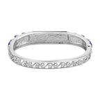 Lapis Lazuli , Blue Diamond and White Austrian Crystal Bangle (Size - 7) in Silver Tone.