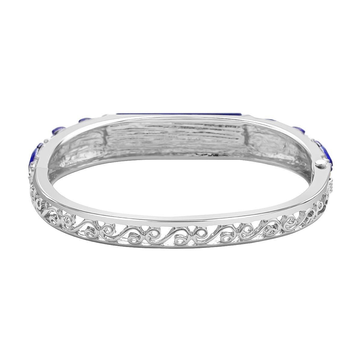 Lapis Lazuli , Blue Diamond and White Austrian Crystal Bangle (Size - 7) in Silver Tone. 7273461 3