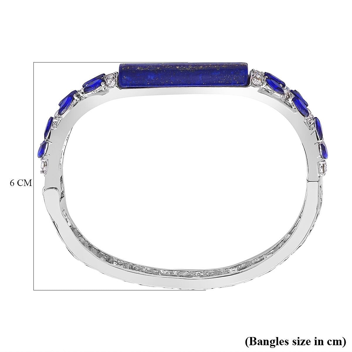 Lapis Lazuli , Blue Diamond and White Austrian Crystal Bangle (Size - 7) in Silver Tone. 7273461 4