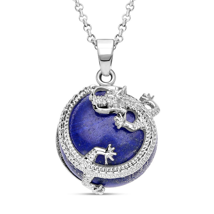 Lapis Lazuli Dragon Pendant with Chain (Size 20 with 2 Ext) in Silver Tone 35.00 Ct. 4110230 1