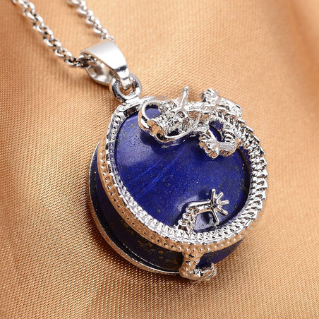 Lapis Lazuli Dragon Pendant with Chain (Size 20 with 2 Ext) in Silver Tone 35.00 Ct. 4110230 2