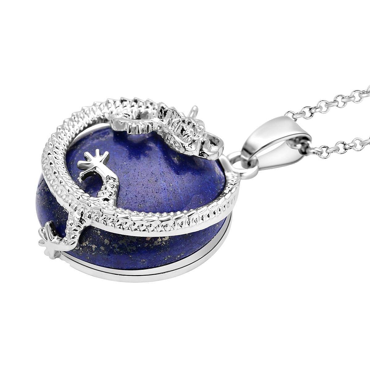 Lapis Lazuli Dragon Pendant with Chain (Size 20 with 2 Ext) in Silver Tone 35.00 Ct. V32531931 3