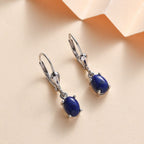 Lapis Lazuli Dangle Earrings in Platinum Overlay Sterling Silver 2.28 Ct.