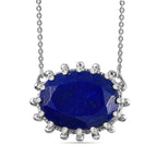 Lapis Lazuli Solitaire Necklace (Size - 20) in Platinum Overlay Sterling Silver 8.80 Ct, SIlver Wt. 5.40 GM