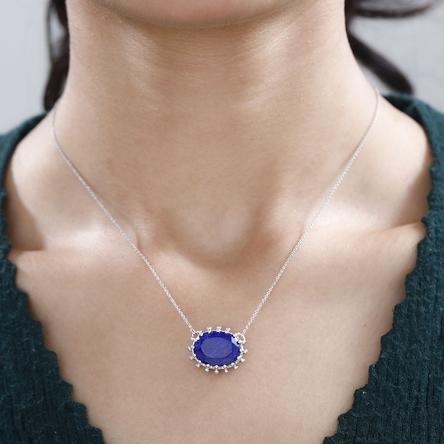 Lapis Lazuli Solitaire Necklace (Size - 20) in Platinum Overlay Sterling Silver 8.80 Ct, SIlver Wt. 5.40 GM 7722189 1