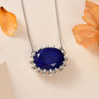 Lapis Lazuli Solitaire Necklace (Size - 20) in Platinum Overlay Sterling Silver 8.80 Ct, SIlver Wt. 5.40 GM
