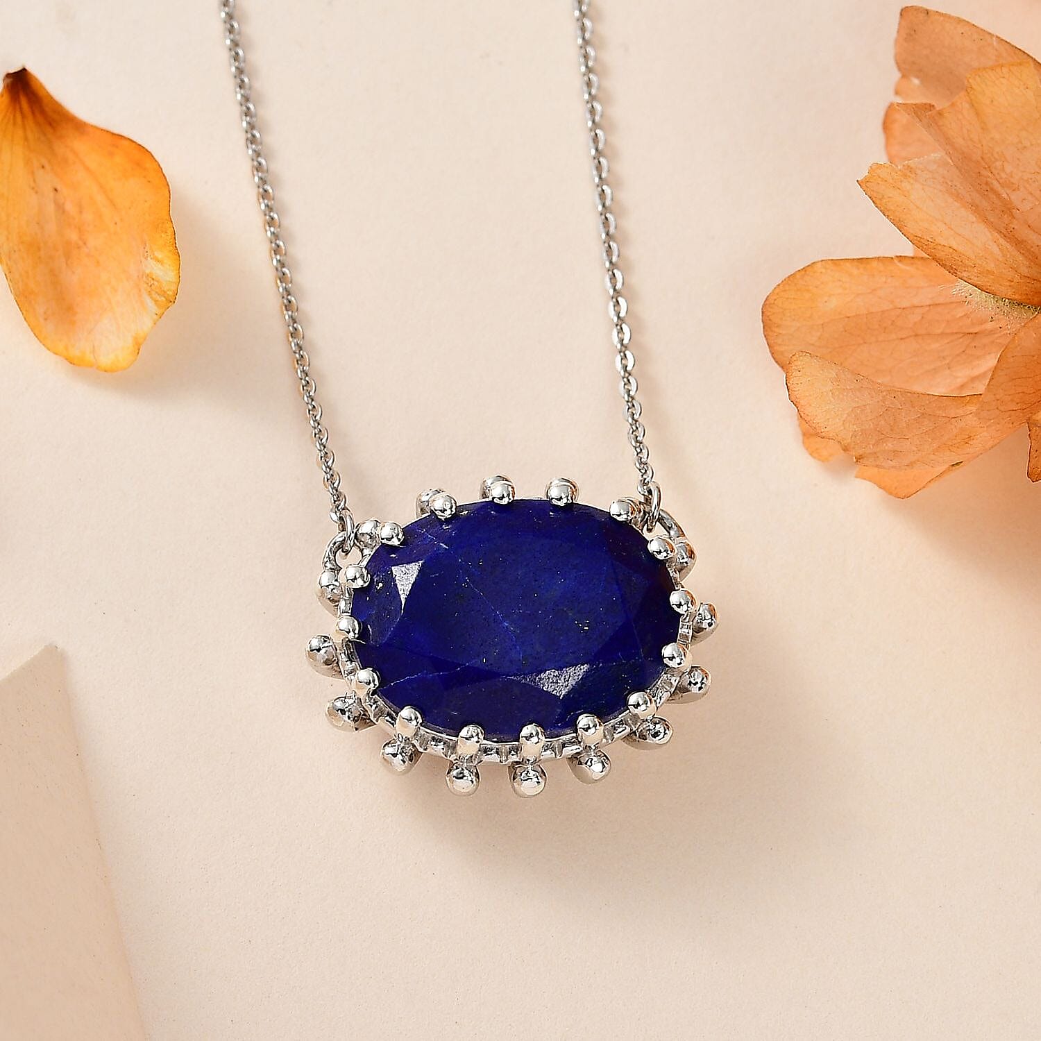 Lapis Lazuli Solitaire Necklace (Size - 20) in Platinum Overlay Sterling Silver 8.80 Ct, SIlver Wt. 5.40 GM 7722189 2