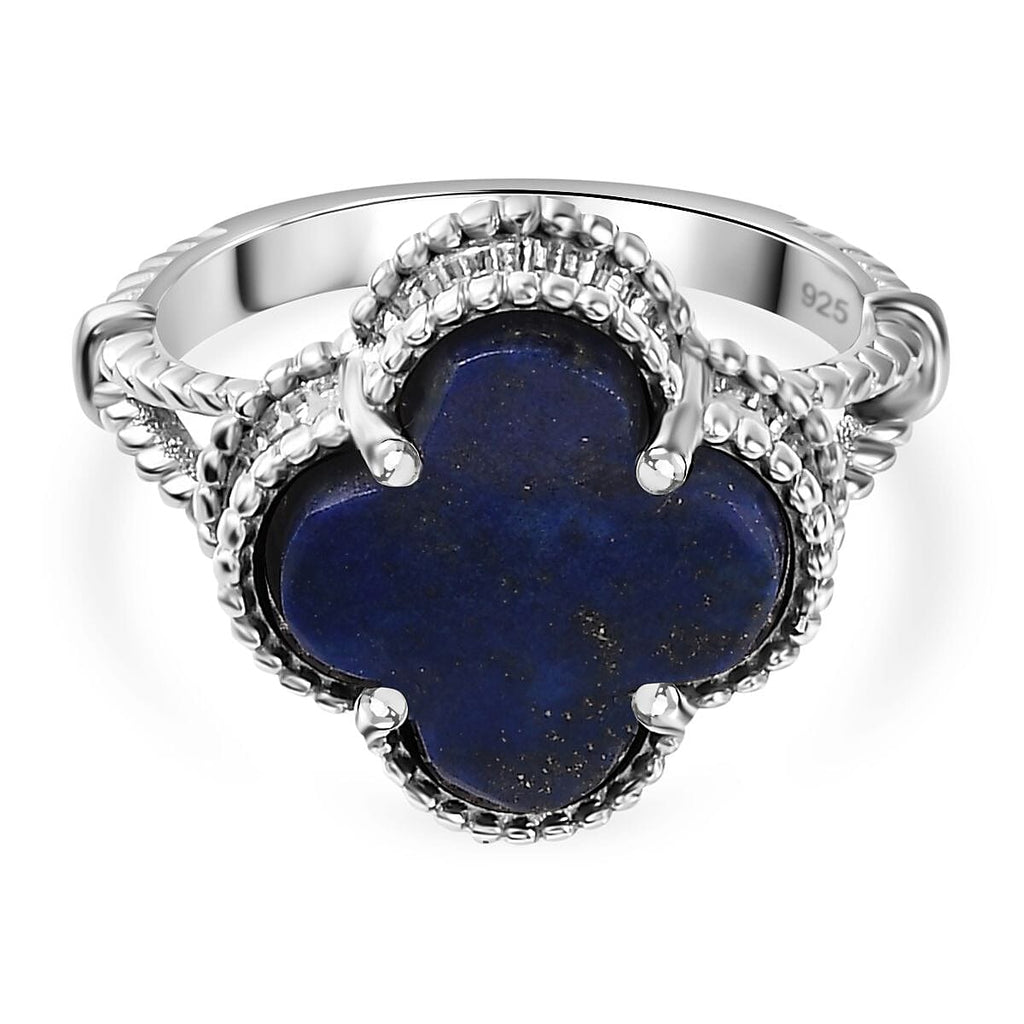 Lapis Lazuli Clover Leaf Ring in Platinum Overlay Sterling Silver 6.18 Ct.