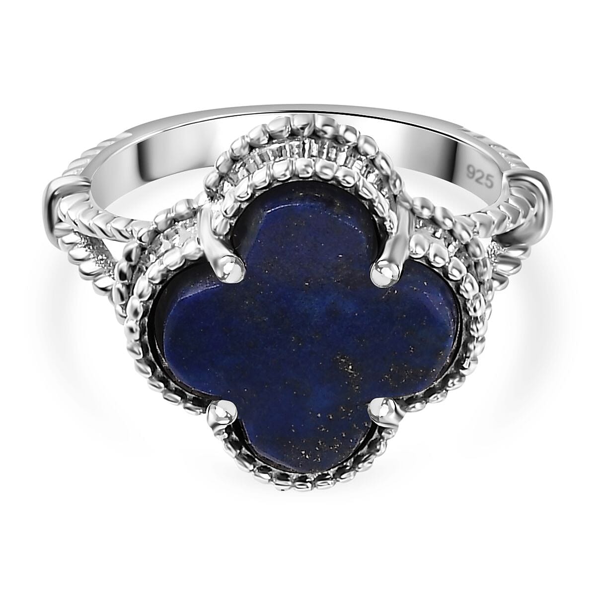 Lapis Lazuli Clover Leaf Ring in Platinum Overlay Sterling Silver 6.18 Ct. 7755961 0