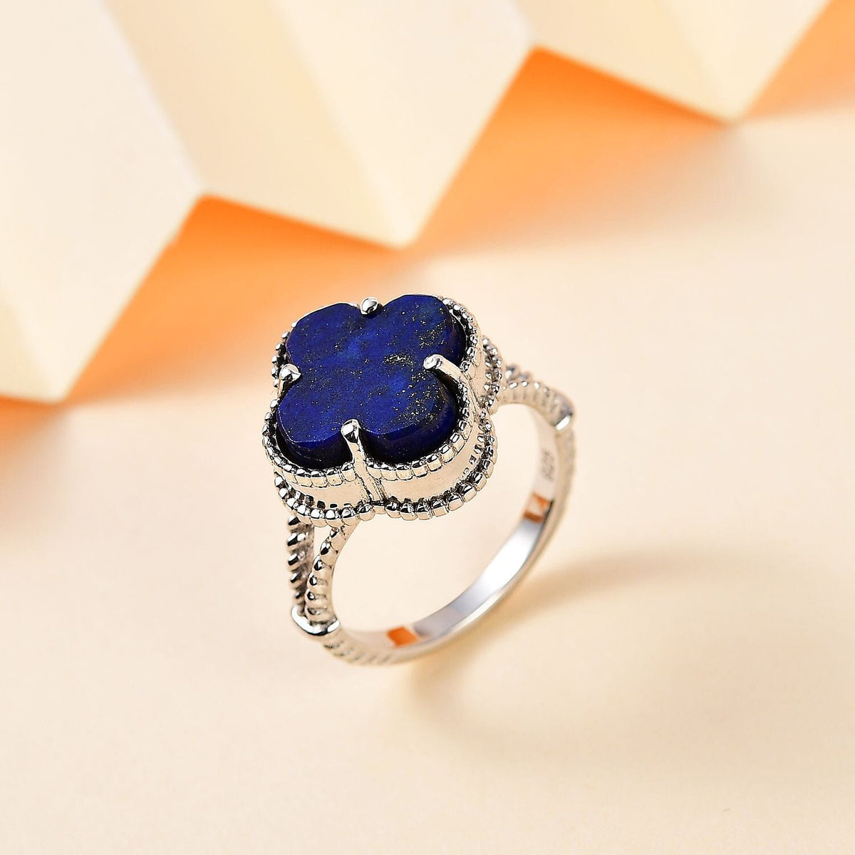 Lapis Lazuli Clover Leaf Ring in Platinum Overlay Sterling Silver 6.18 Ct. 7755961 1