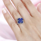 Lapis Lazuli Clover Leaf Ring in Platinum Overlay Sterling Silver 6.18 Ct.