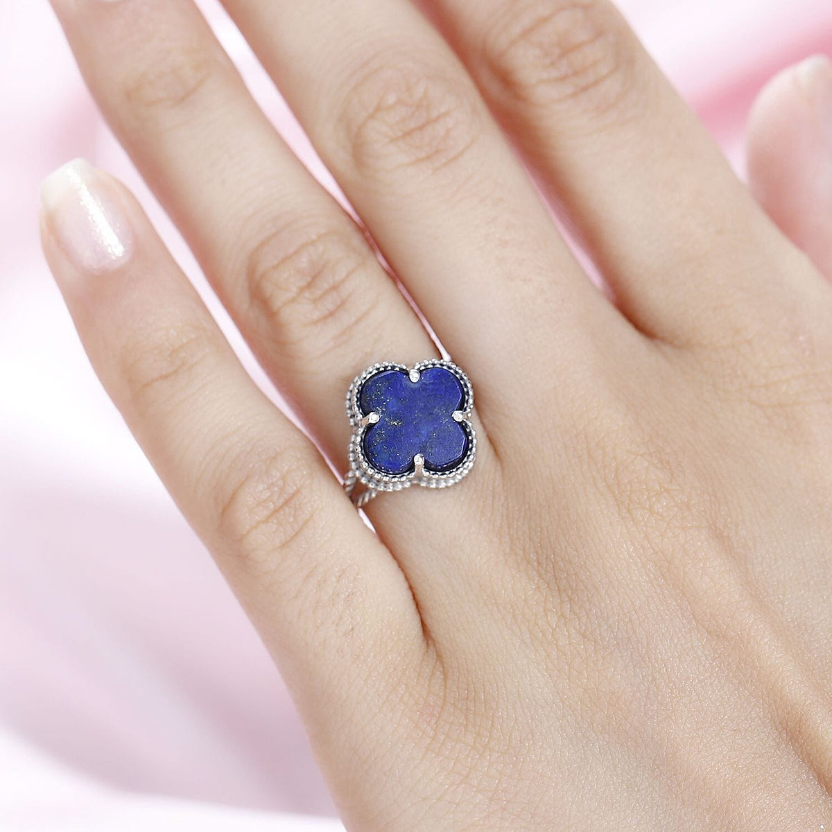 Lapis Lazuli Clover Leaf Ring in Platinum Overlay Sterling Silver 6.18 Ct. 7755961 2