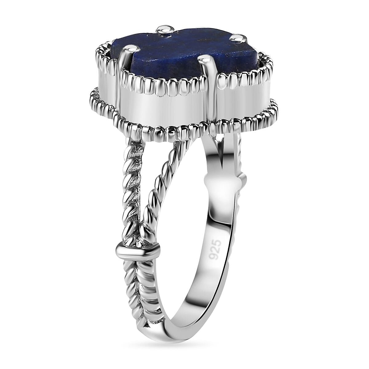 Lapis Lazuli Clover Leaf Ring in Platinum Overlay Sterling Silver 6.18 Ct. 7755961 3