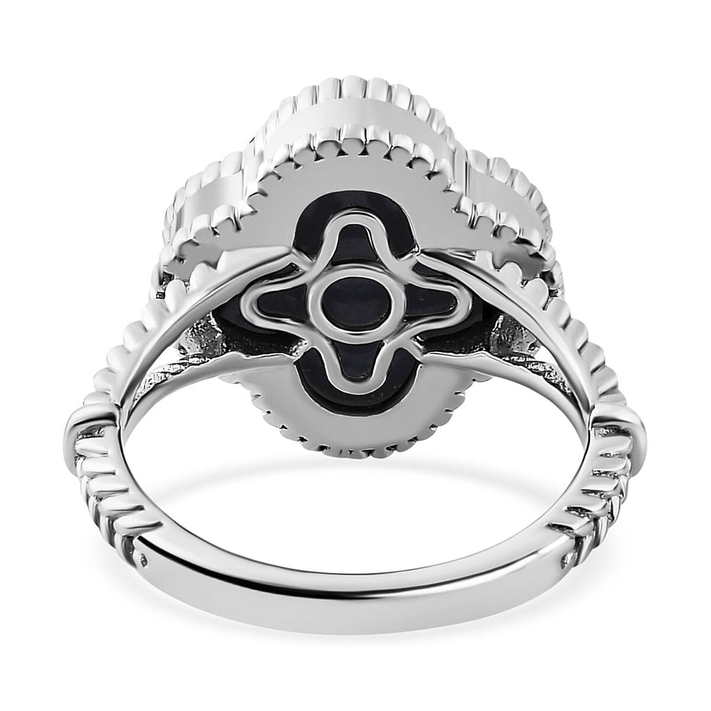 Lapis Lazuli Clover Leaf Ring in Platinum Overlay Sterling Silver 6.18 Ct.