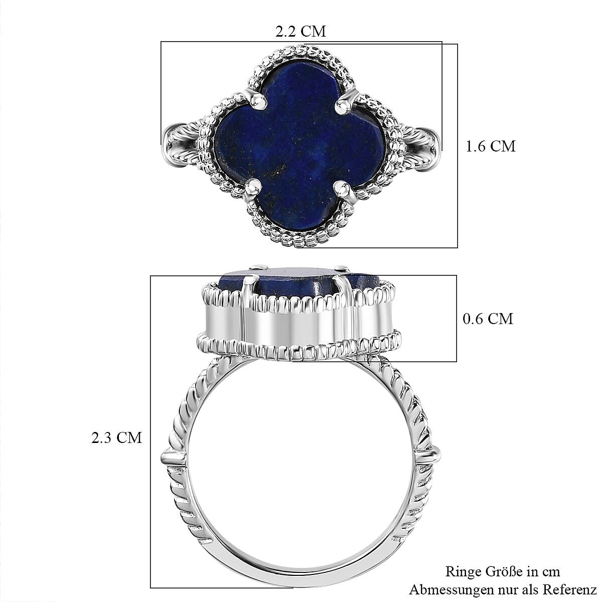Lapis Lazuli Clover Leaf Ring in Platinum Overlay Sterling Silver 6.18 Ct. 7755961 5
