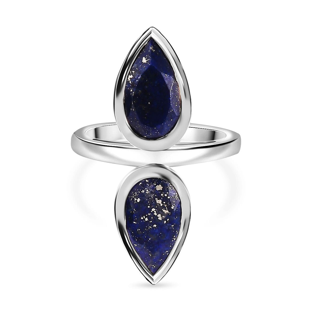 Lapis Lazuli Drop Ring in Platinum Overlay Sterling Silver 5.10 Ct, Silver Wt. 5.75 Gms 7729647 0