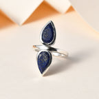 Lapis Lazuli Drop Ring in Platinum Overlay Sterling Silver 5.10 Ct, Silver Wt. 5.75 Gms