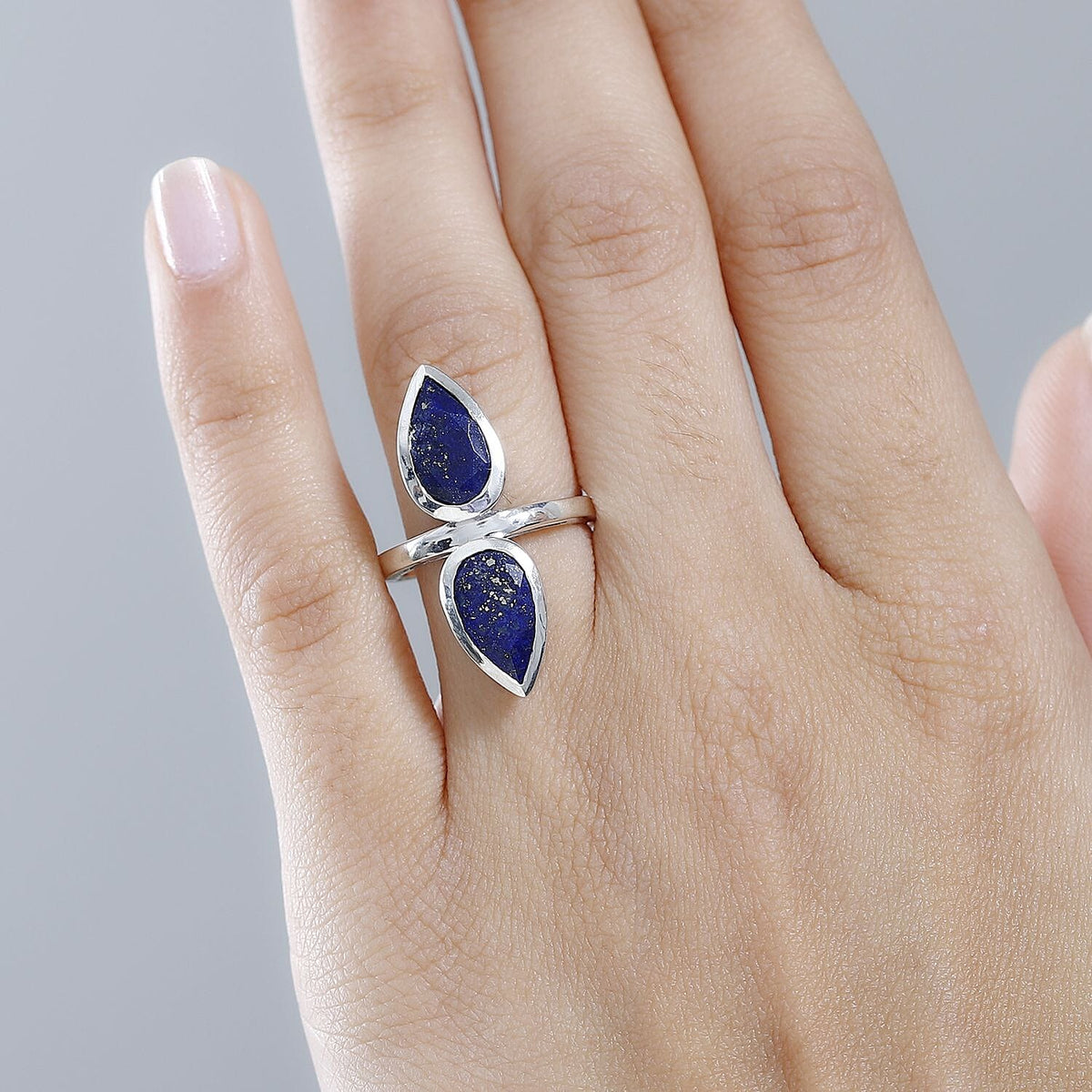 Lapis Lazuli Drop Ring in Platinum Overlay Sterling Silver 5.10 Ct, Silver Wt. 5.75 Gms 7729647 2