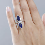 Lapis Lazuli Drop Ring in Platinum Overlay Sterling Silver 5.10 Ct, Silver Wt. 5.75 Gms