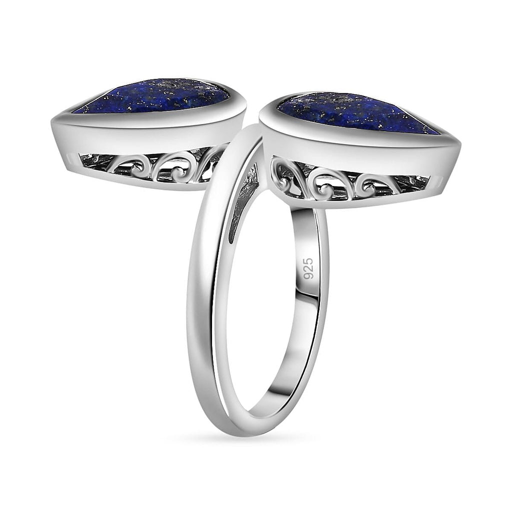 Lapis Lazuli Drop Ring in Platinum Overlay Sterling Silver 5.10 Ct, Silver Wt. 5.75 Gms