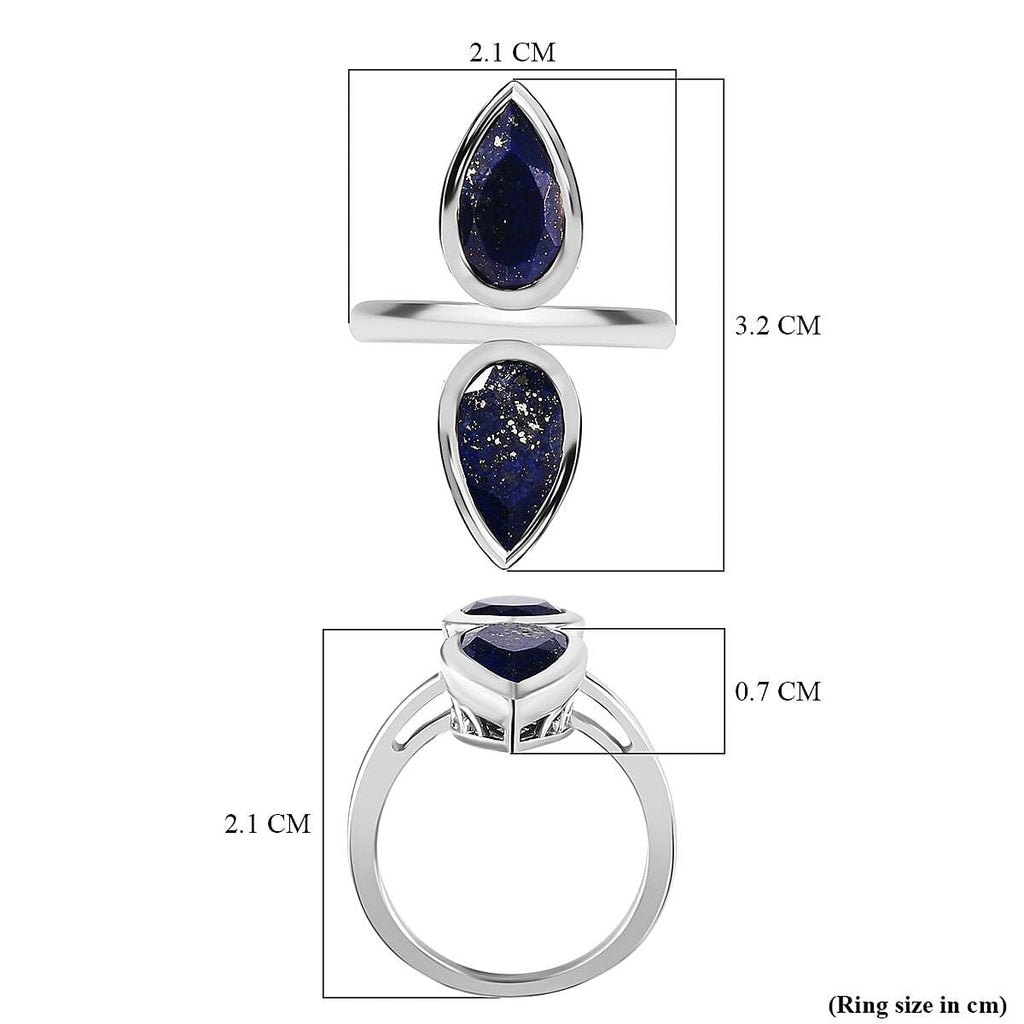 Lapis Lazuli Drop Ring in Platinum Overlay Sterling Silver 5.10 Ct, Silver Wt. 5.75 Gms