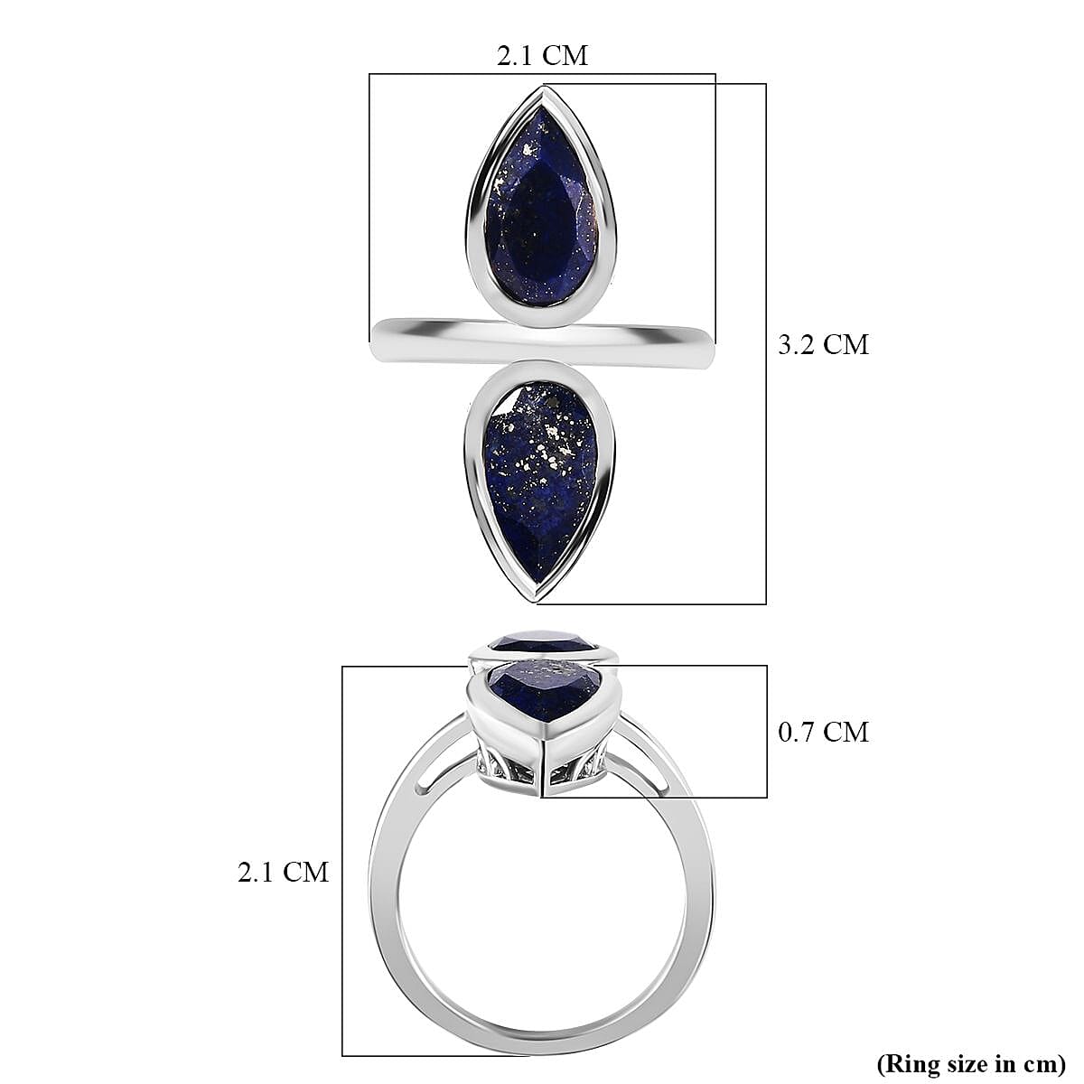 Lapis Lazuli Drop Ring in Platinum Overlay Sterling Silver 5.10 Ct, Silver Wt. 5.75 Gms 7729647 5