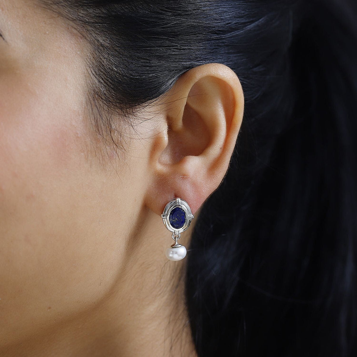 Lapis Lazuli &amp; Fresh Water Pearl Dangle Earrings in Platinum Overlay Sterling Silver 8.05 Ct 7722198 2
