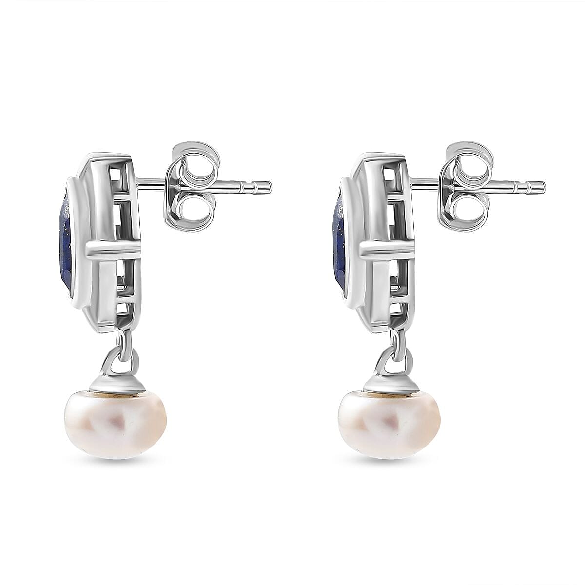Lapis Lazuli &amp; Fresh Water Pearl Dangle Earrings in Platinum Overlay Sterling Silver 8.05 Ct 7722198 3