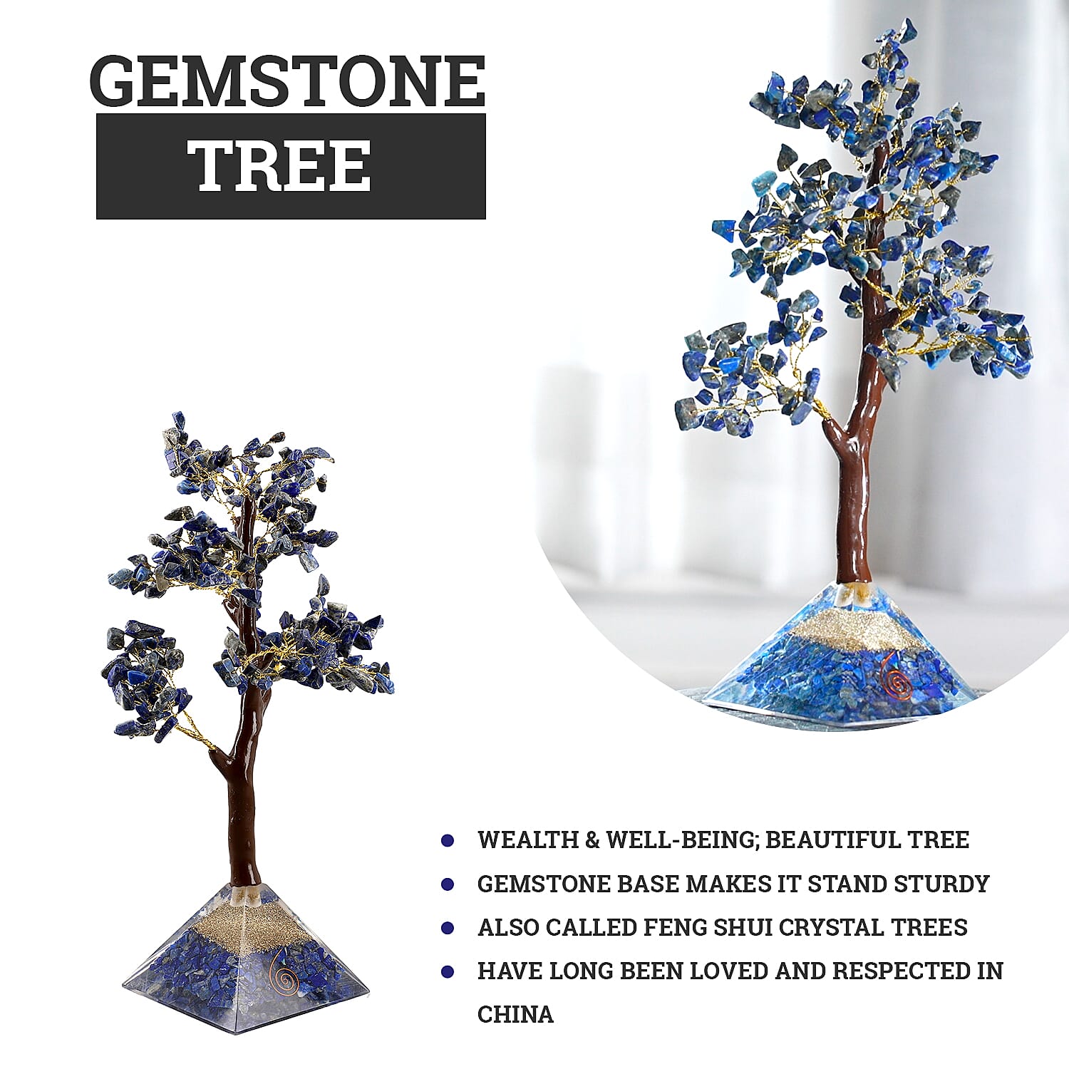 Lapis Lazuli Handmade Gemstone Tree of Life Table Decor with Orgone Pyramid Base 7560765 2