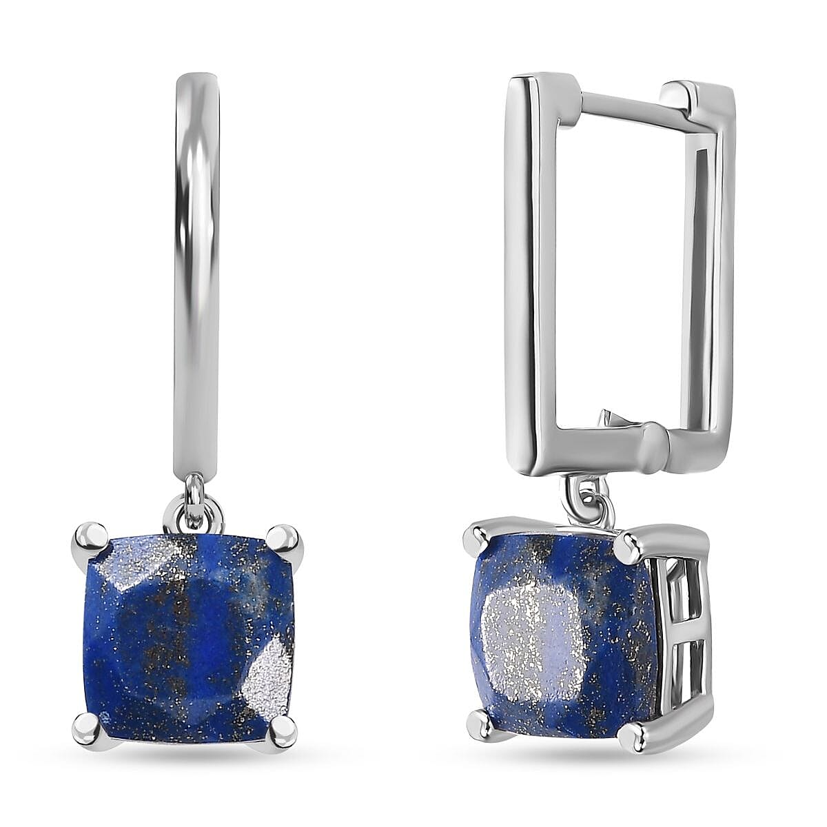 Lapis Lazuli Hoop Dangle Earrings in Platinum Overlay Sterling Silver 5.60 Ct 7725906 0