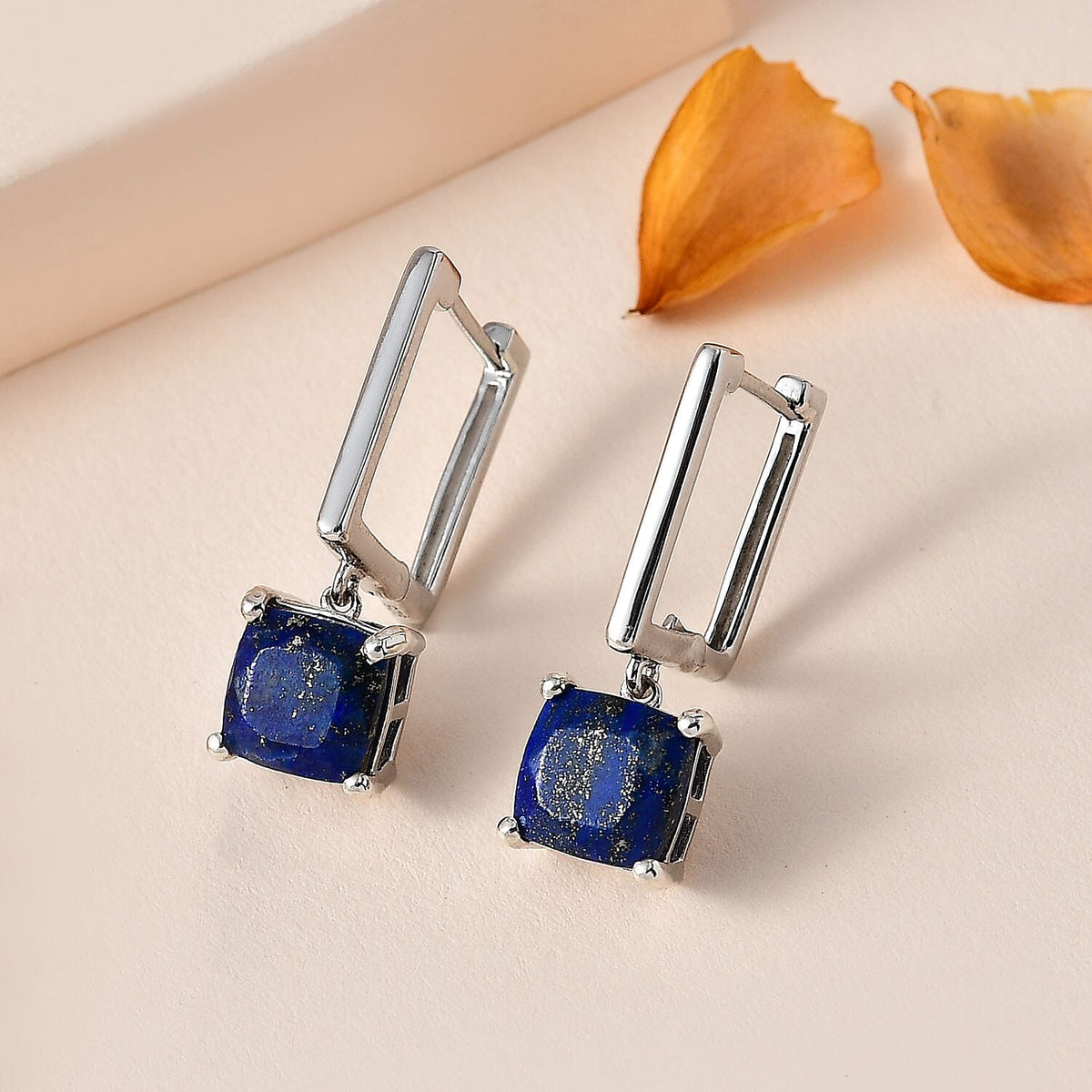 Lapis Lazuli Hoop Dangle Earrings in Platinum Overlay Sterling Silver 5.60 Ct 7725906 1