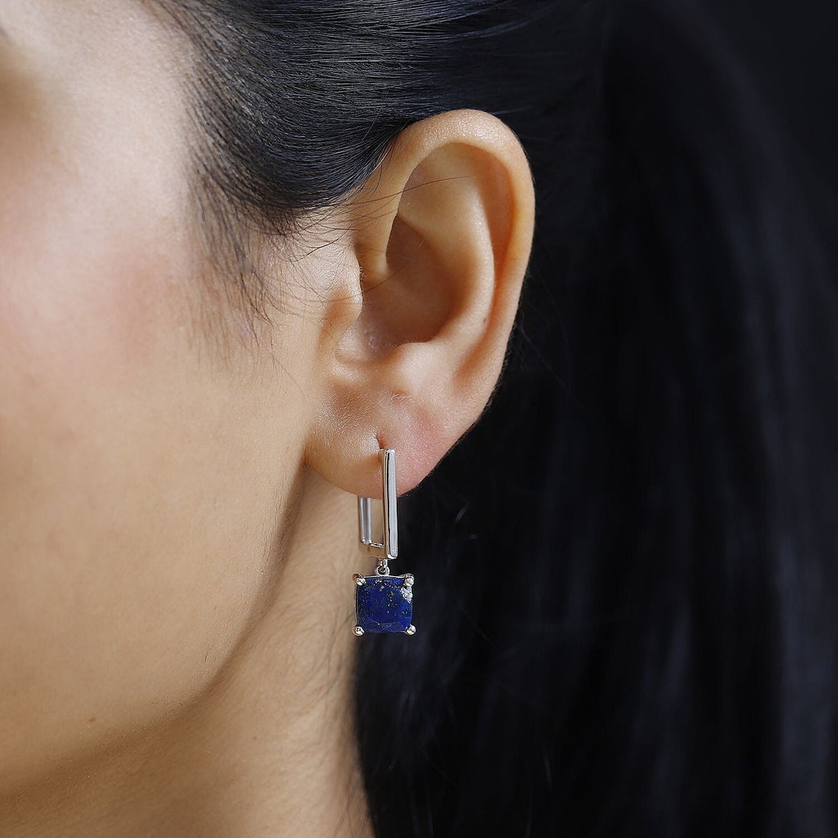 Lapis Lazuli Hoop Dangle Earrings in Platinum Overlay Sterling Silver 5.60 Ct 7725906 2