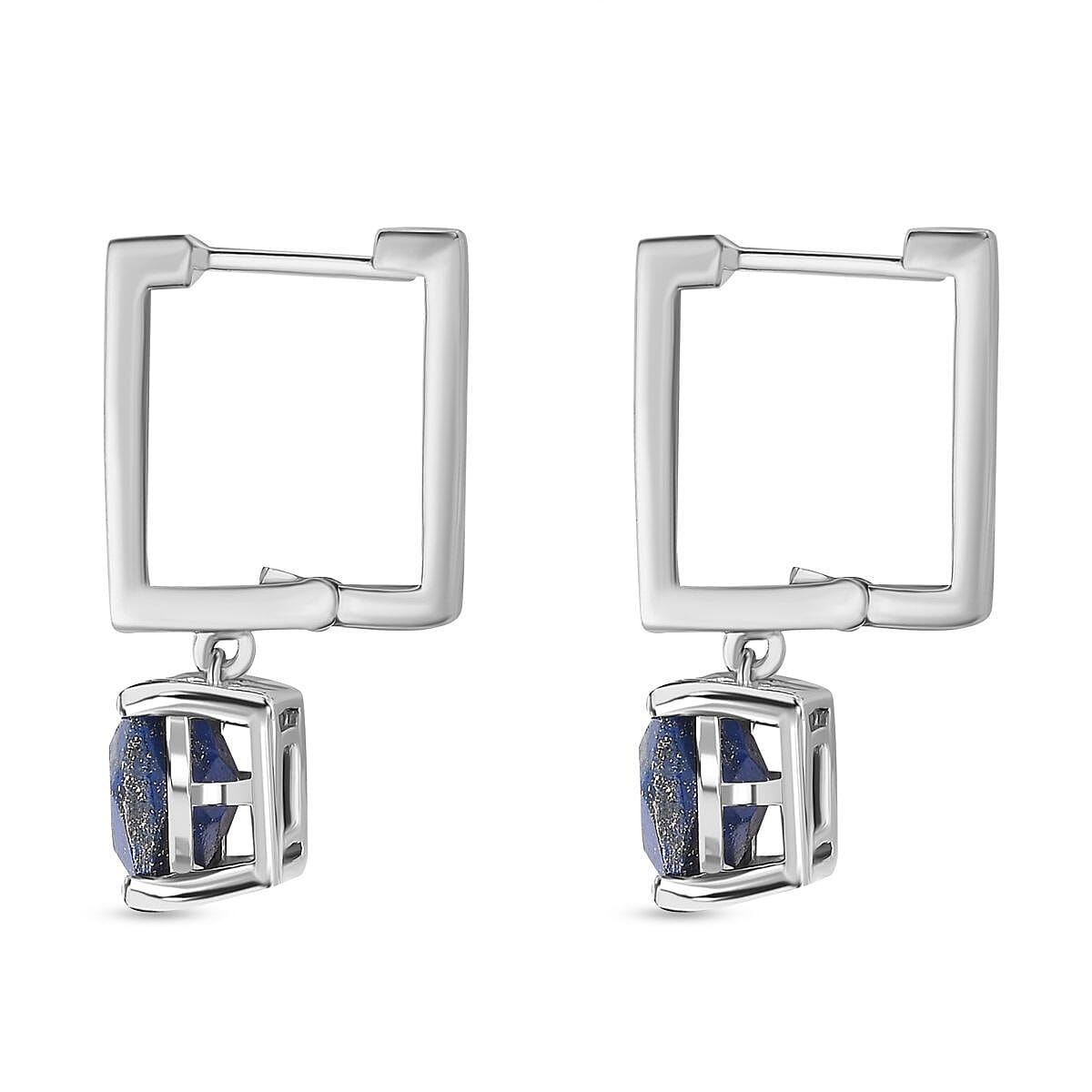 Lapis Lazuli Hoop Dangle Earrings in Platinum Overlay Sterling Silver 5.60 Ct 7725906 3