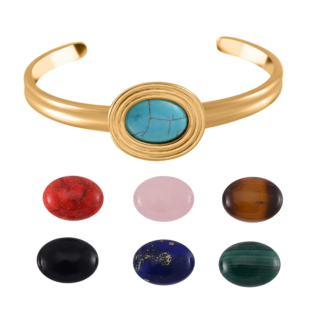 Lapis Lazuli &amp; Interchangeable Multi Gemstones Cuff Bangle (Size - 7) in Yellow Tone 59.50 Ct. 8020488 0