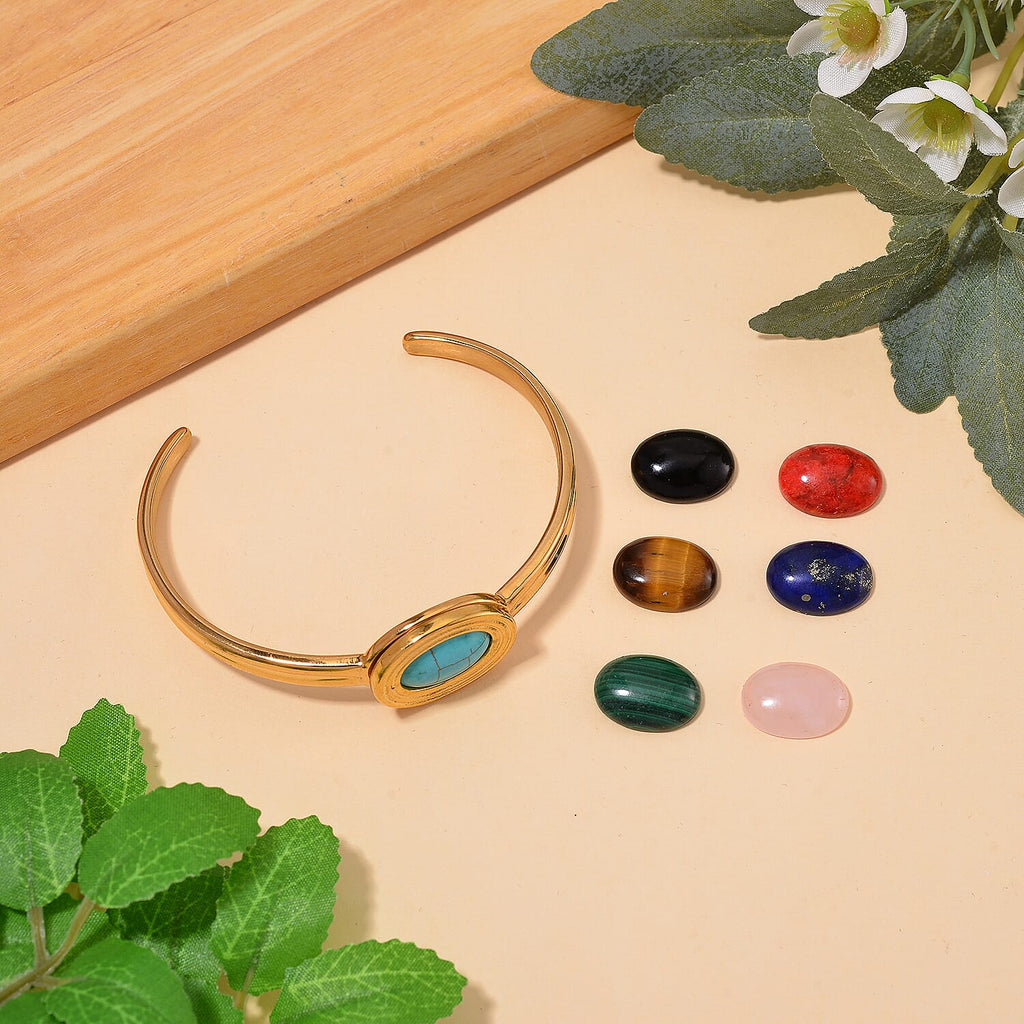 Lapis Lazuli & Interchangeable Multi Gemstones Cuff Bangle (Size - 7) in Yellow Tone 59.50 Ct.