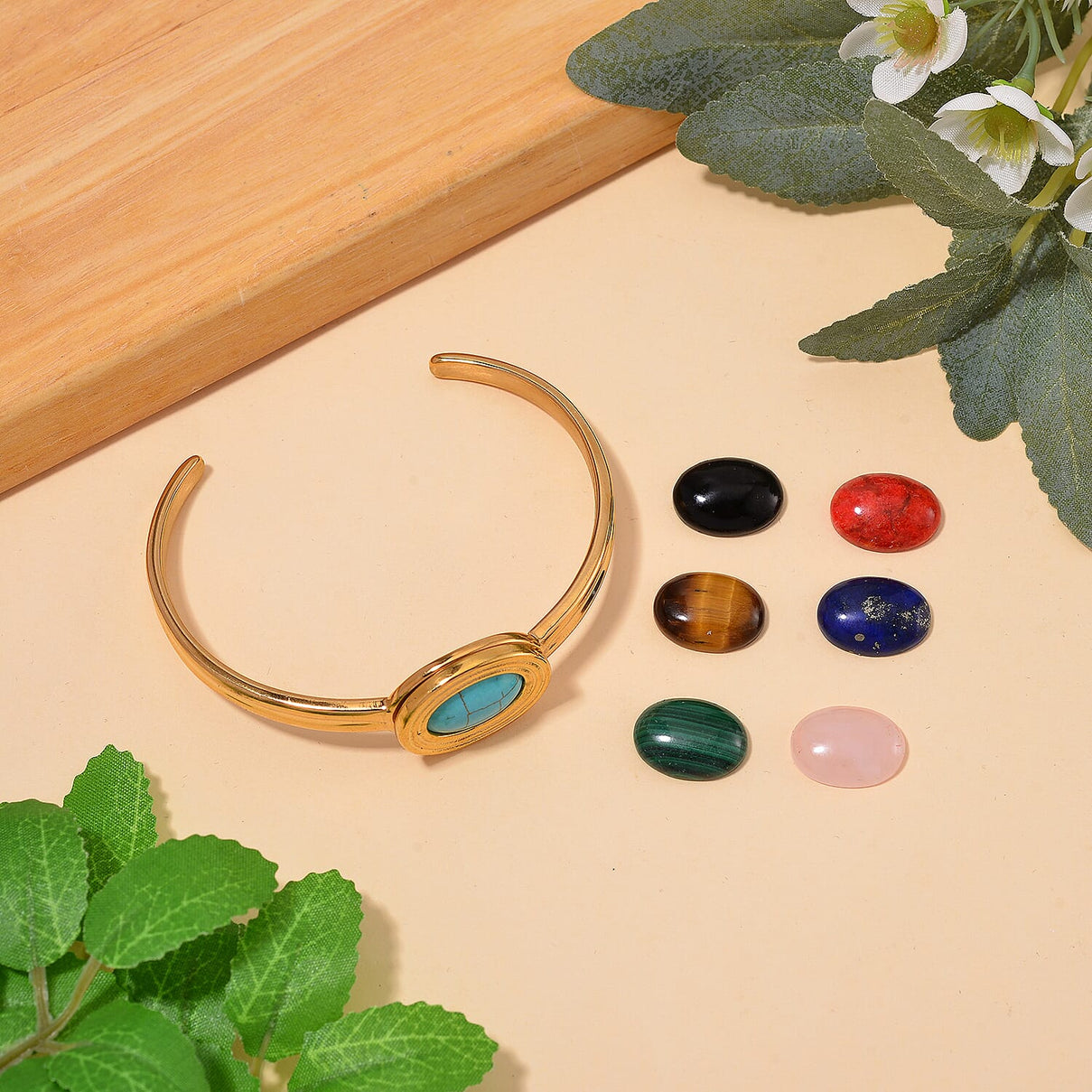 Lapis Lazuli &amp; Interchangeable Multi Gemstones Cuff Bangle (Size - 7) in Yellow Tone 59.50 Ct. 8020488 1