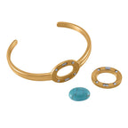 Lapis Lazuli & Interchangeable Multi Gemstones Cuff Bangle (Size - 7) in Yellow Tone 59.50 Ct.