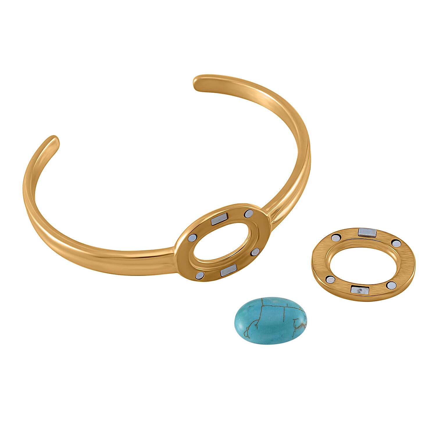 Lapis Lazuli &amp; Interchangeable Multi Gemstones Cuff Bangle (Size - 7) in Yellow Tone 59.50 Ct. 8020488 4