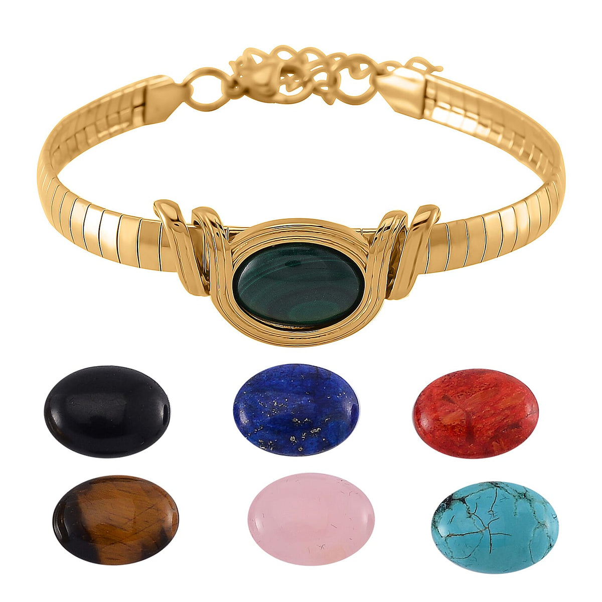 Lapis Lazuli &amp; Interchangeable Multi Gemstones Bracelet with Lobster Clasp (Size - 7.5-2 Ext) in Yellow Tone 59.50 Ct 8020484 0