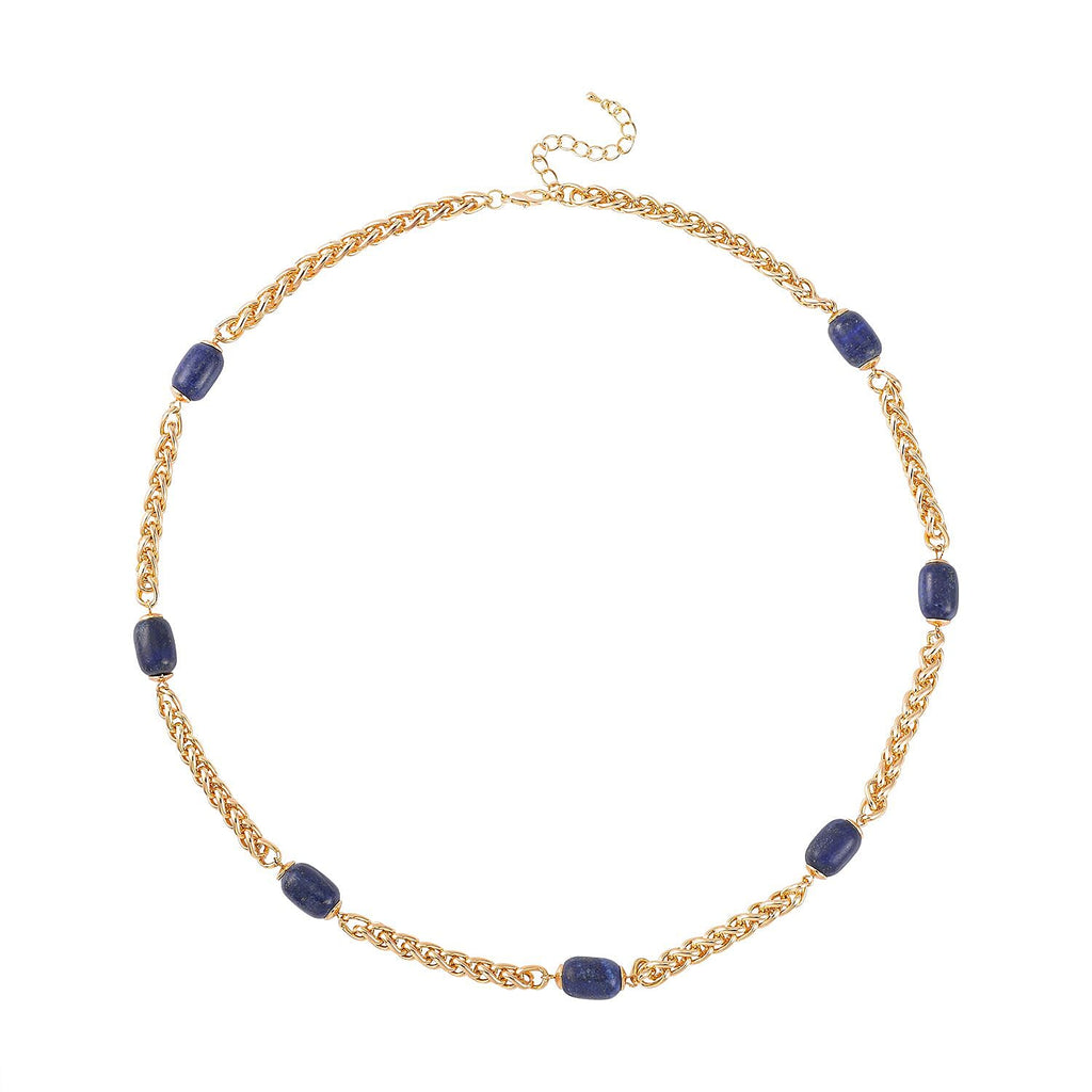 Spiga Link Lapis Lazuli Station Necklace (Size 24) 30.00 Ct.