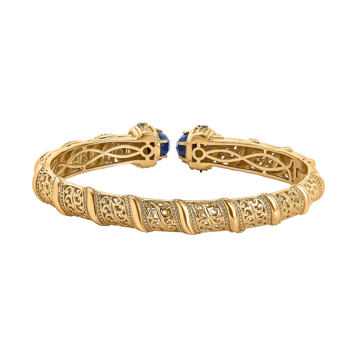 Designer Inspired- Lapis Lazuli and Neon Apatite Full Bangle (Size 7.5) in Yellow Gold Tone 5.28 Ct. 7760041 4