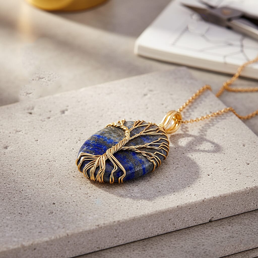 Lapis Lazuli Oval Ethereal Tree of Life Pendant with Chain (Size 20 - 2 Ext)  20.00 Ct. 4426054 2