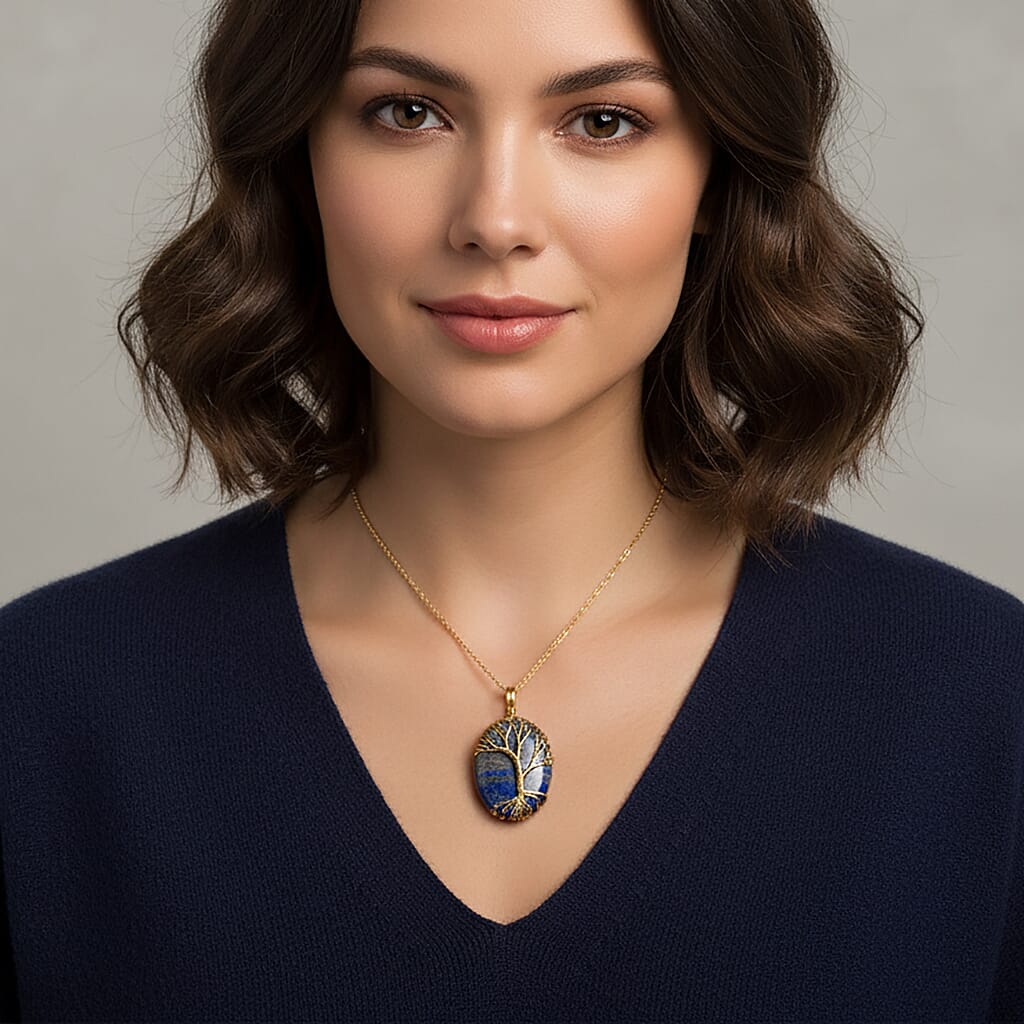 Lapis Lazuli Oval Ethereal Tree of Life Pendant with Chain (Size 20 - 2 Ext)  20.00 Ct. 4426054 3
