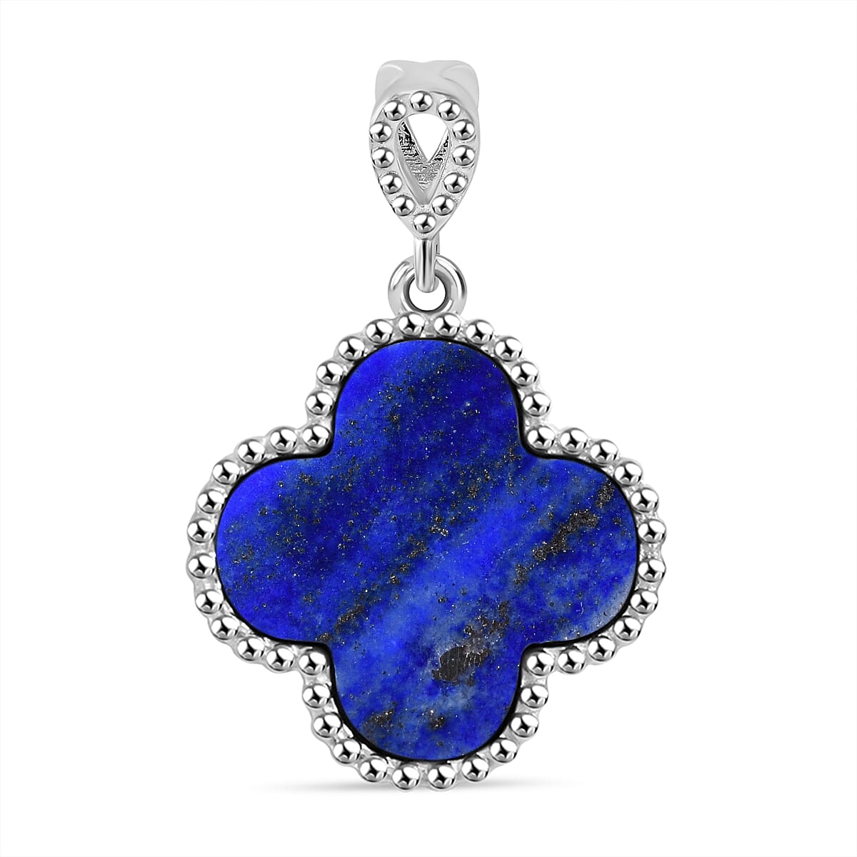 Designer Inspired Lapis Lazuli Clover Pendant in Rhodium Overlay Sterling Silver 7813867 0