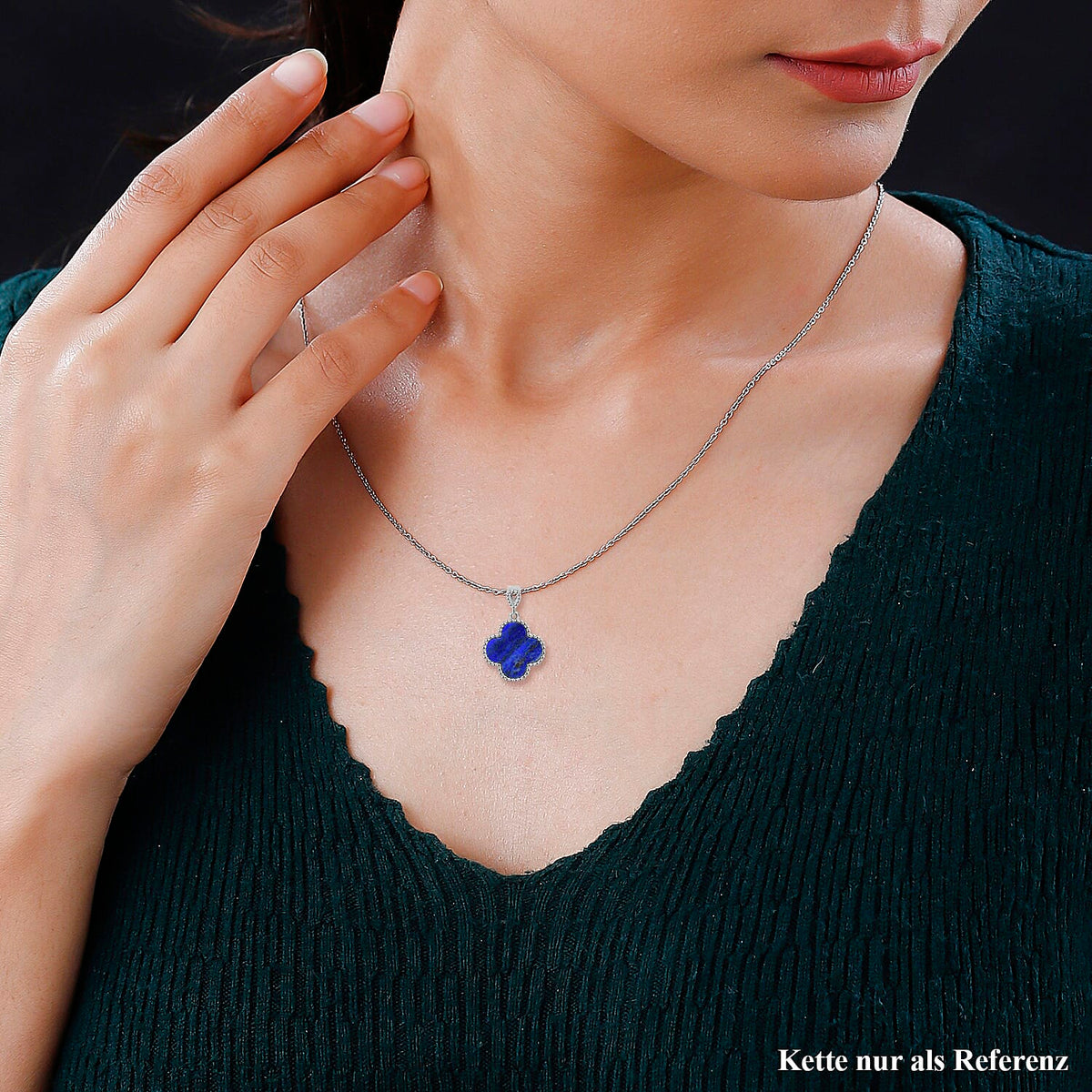 Designer Inspired Lapis Lazuli Clover Pendant in Rhodium Overlay Sterling Silver 7813867 1