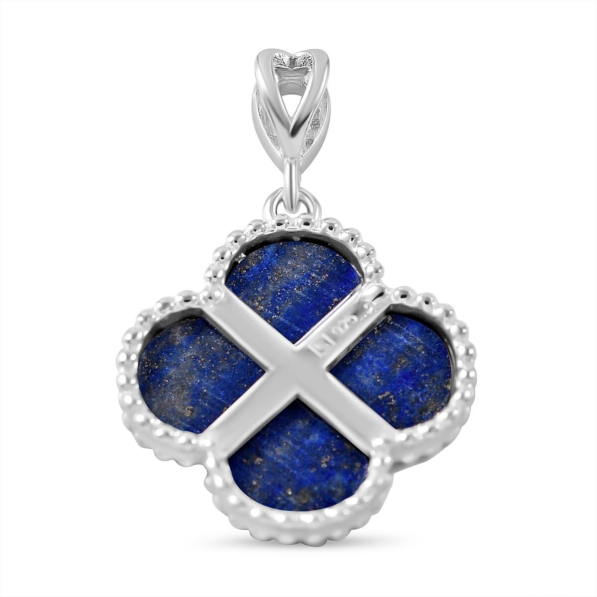 Designer Inspired Lapis Lazuli Clover Pendant in Rhodium Overlay Sterling Silver 7813867 4