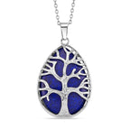 Lapis Lazuli Tree of Life Pendant with Chain (Size 20-2 Ext) in Silver Tone 22.00 Ct.