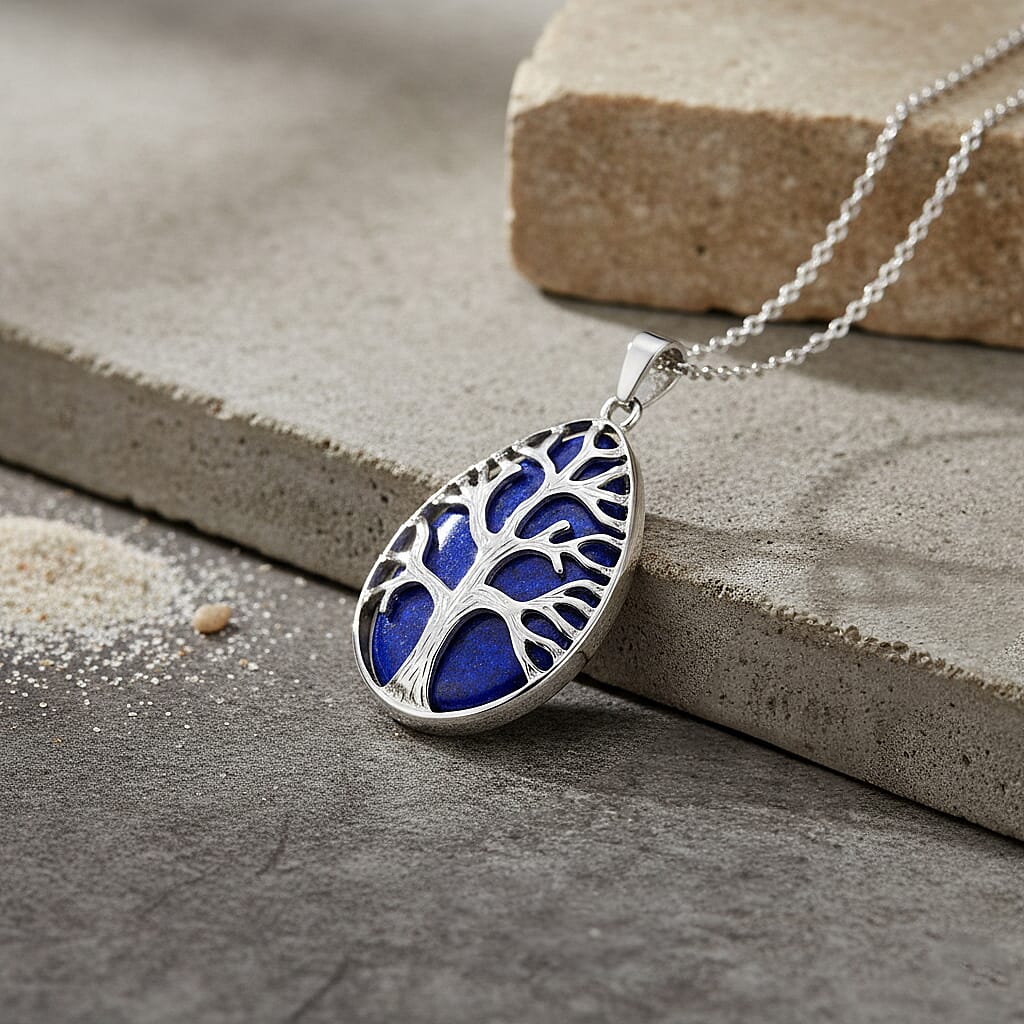 Lapis Lazuli Tree of Life Pendant with Chain (Size 20+2 Ext) 22.00 Ct.(35x25) V32513772 2